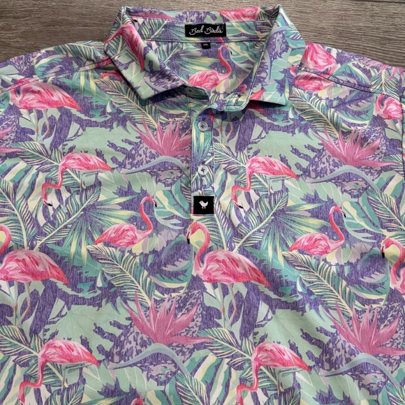 Bad Birdie Other - Bad Birdie Golf Polo Mens 2XL Flamingo Tropical Floral Pattern Preppy Casual